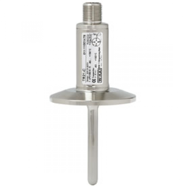 Miniature resistance thermometer, for sanitary applications with welded flange connection