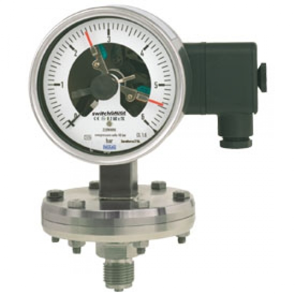 switchGAUGE Мембранный манометр,
с эл.контактами, нерж. сталь,
допустимая перегрузка до 40, 100 или 400 бар, НР 100, 160 мм