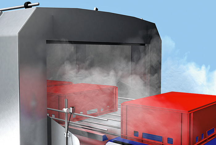 Фотоэлектрическое обнаружение упаковочных ящиков на ящикомоечной машине