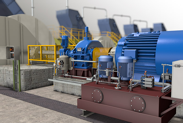 Гидравлическая насосная станция и редуктор в мельнице для тростникового сахара